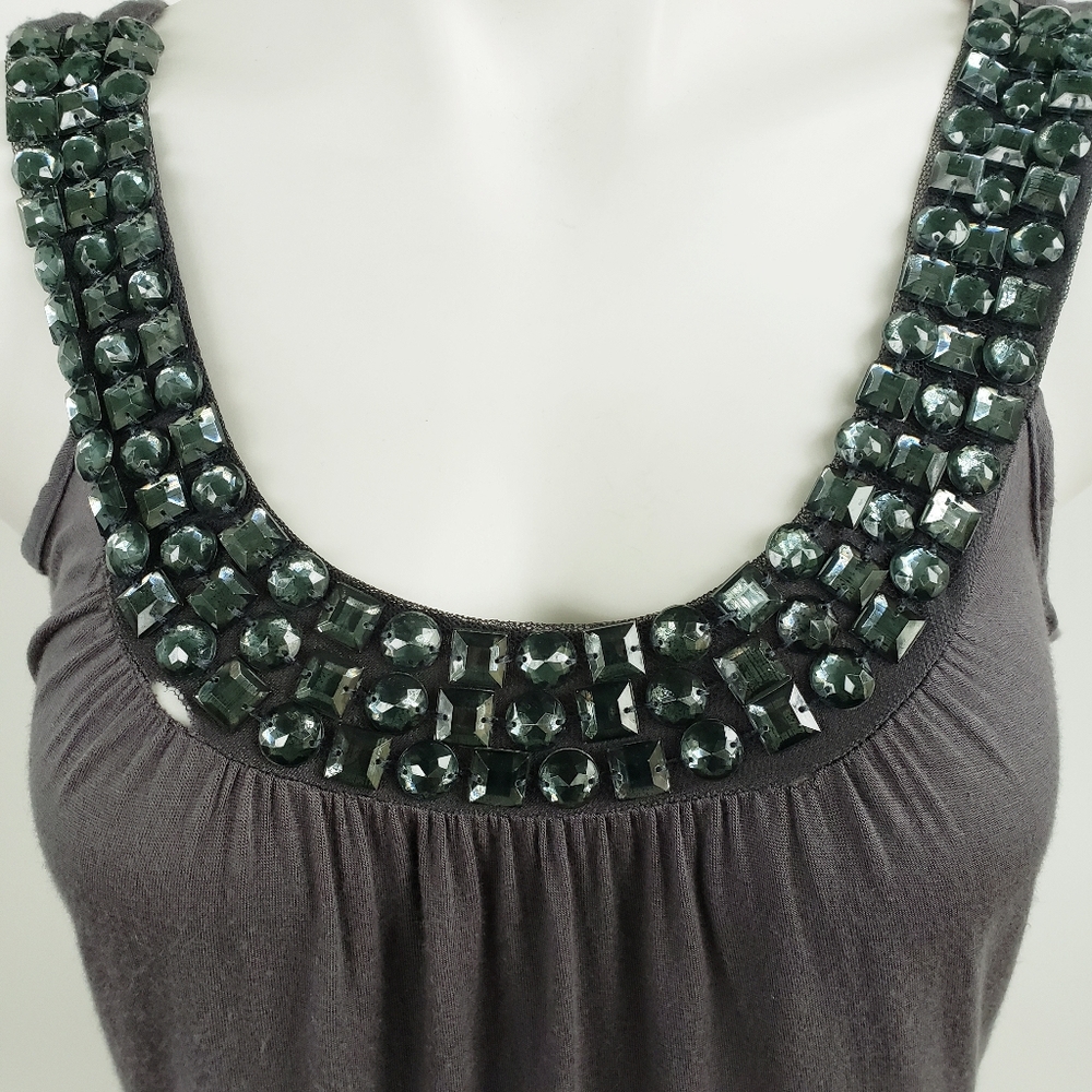 B'Leev Grey Bejeweled Neck Tank - Picture 4 of 6